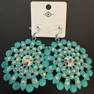 Turquoise Statement Earrings with Iridescent AB accents.